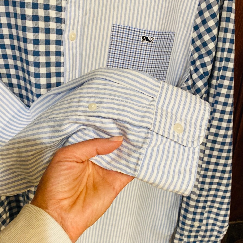 🐳 NWOT Vineyard Vines Slim Fit Tucker Button Down Blue Plaid Stripe Shirt L - Picture 5 of 10